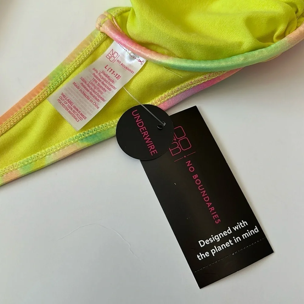 NWT No Boundaries multi color bikini top with gold shimmer (Junior)Sz L 11-13